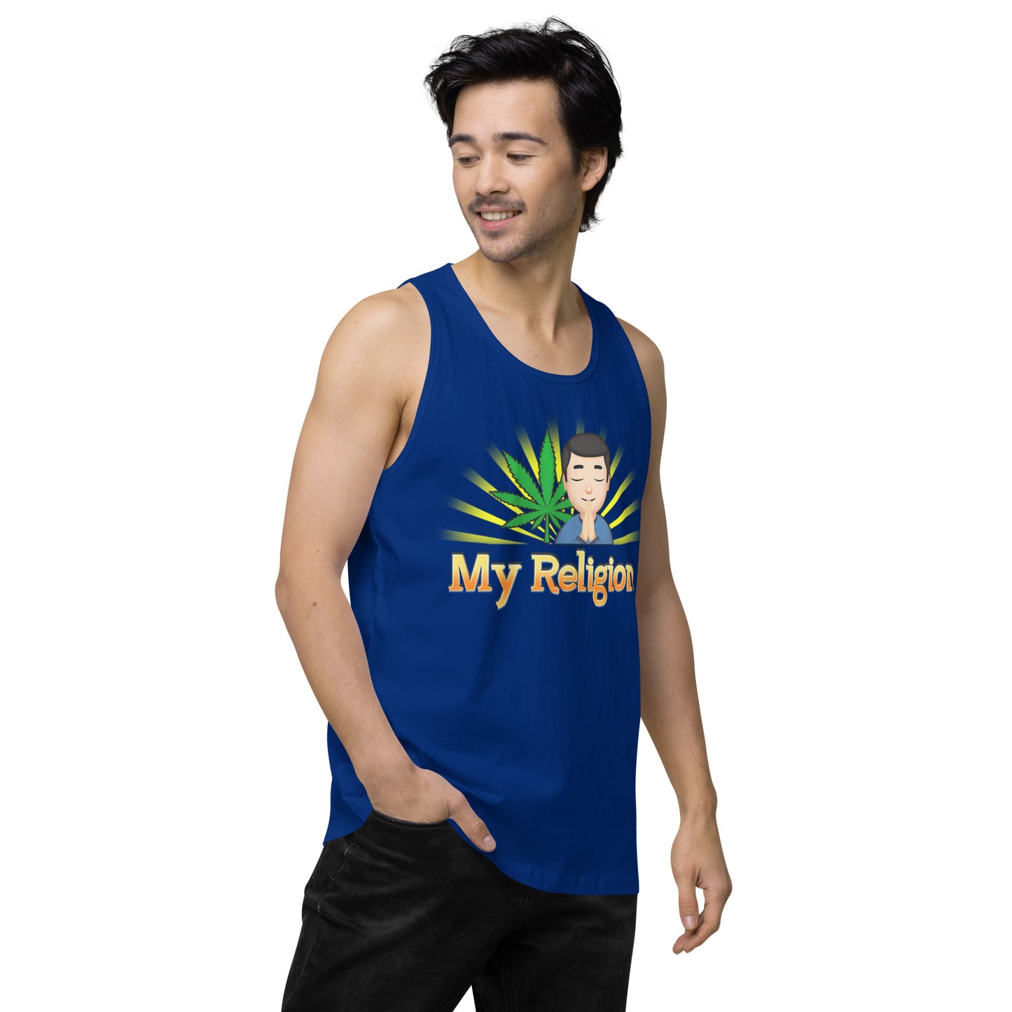 Men’s Cannabis Weed Emoji Premium Tank Top