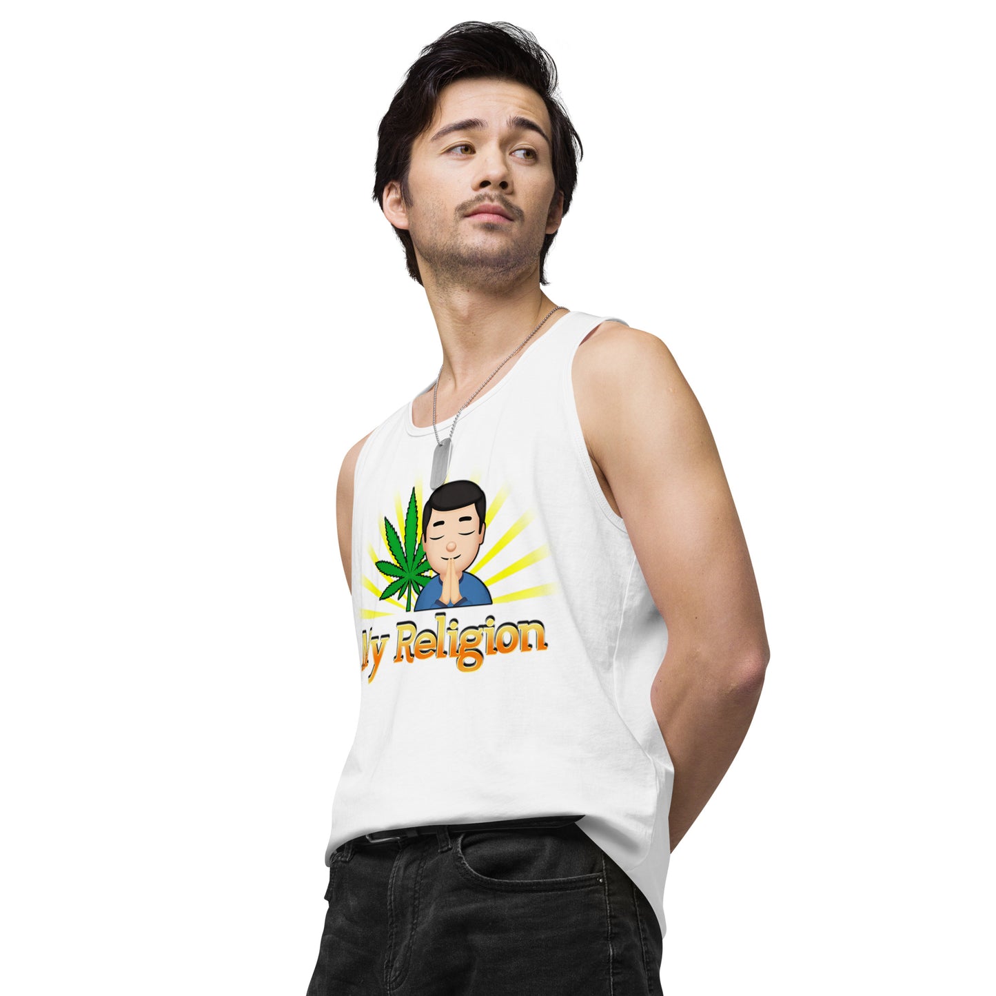 Men’s Cannabis Weed Emoji Premium Tank Top