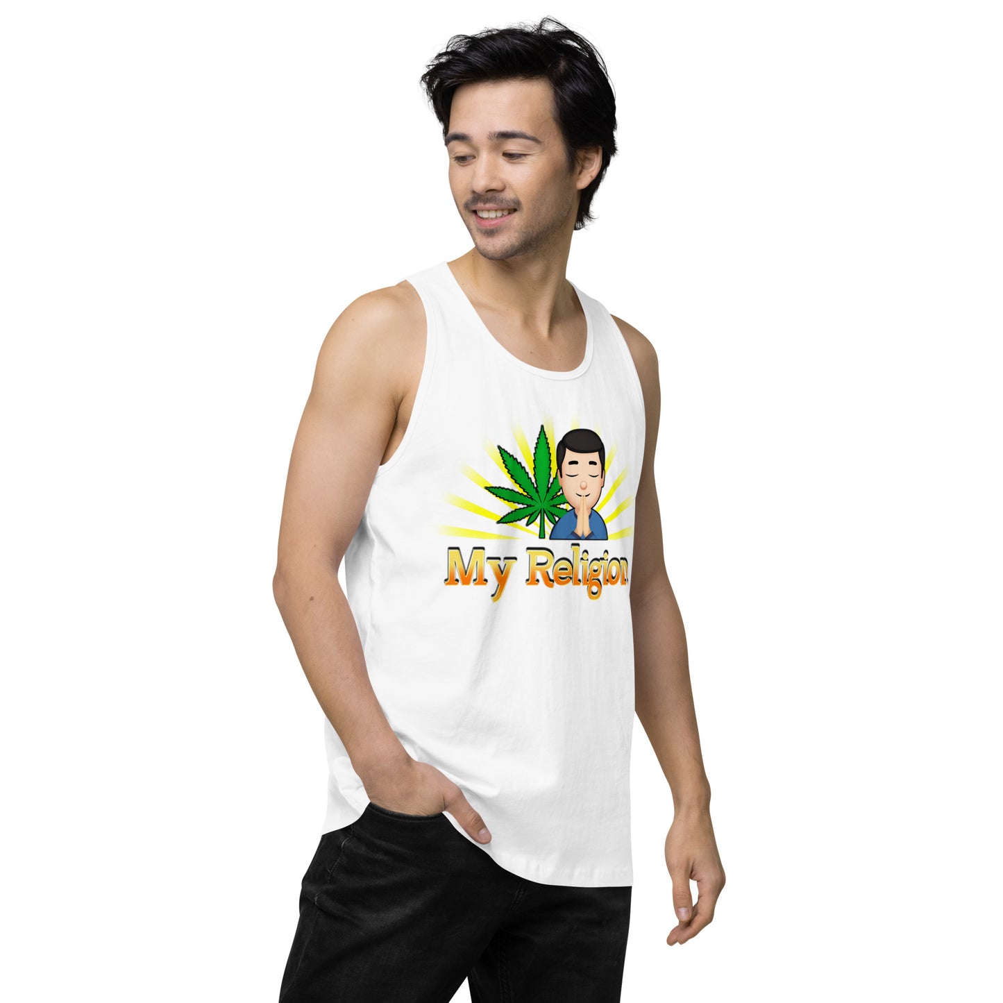 Men’s Cannabis Weed Emoji Premium Tank Top