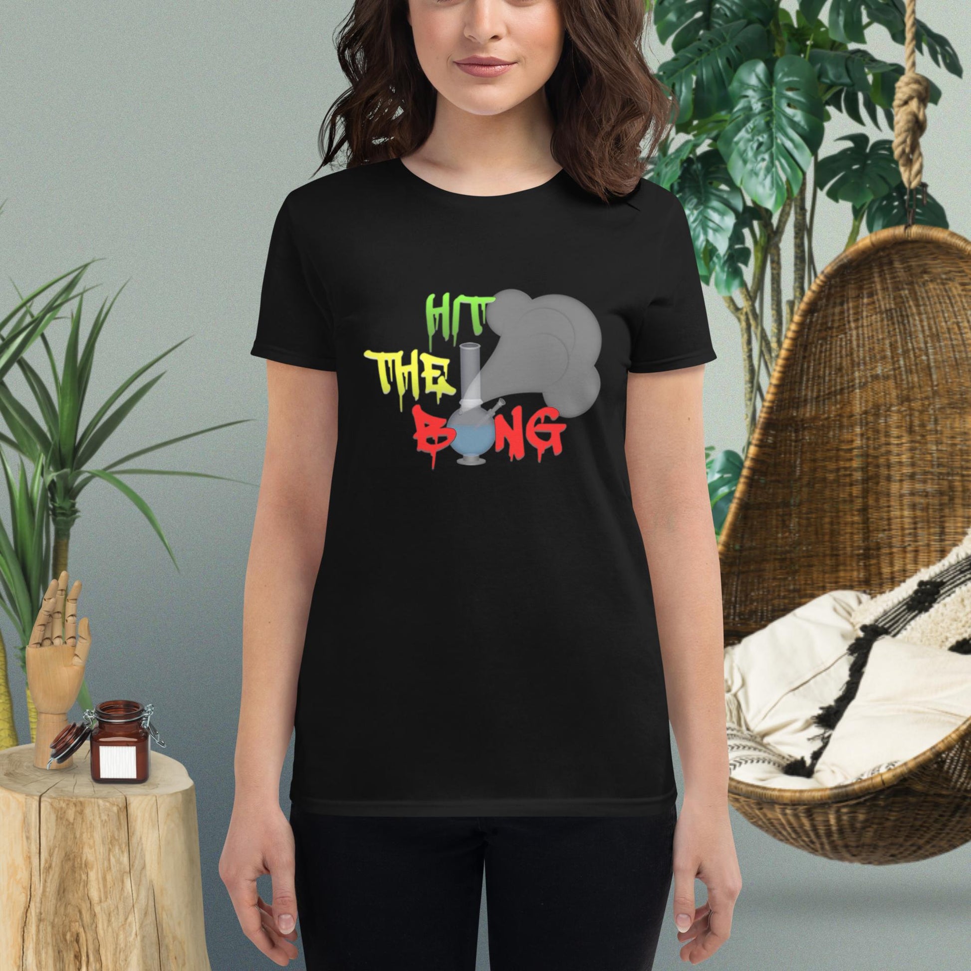 Emoji Weed Cannabis Sativa Joint Bong Dispensary Festival Fun Blunt Hit The Bong Tshirt For Women