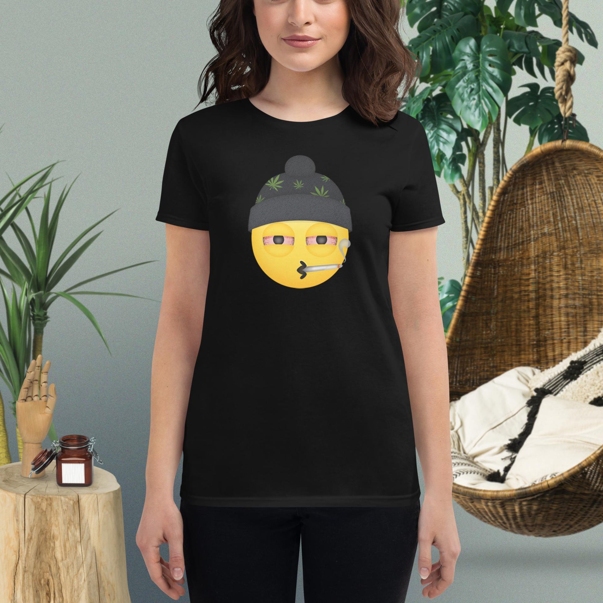 Emoji Weed Cannabis Sativa Joint Bong Dispensary Festival Fun Blunt Dispensary Tshirt For Women