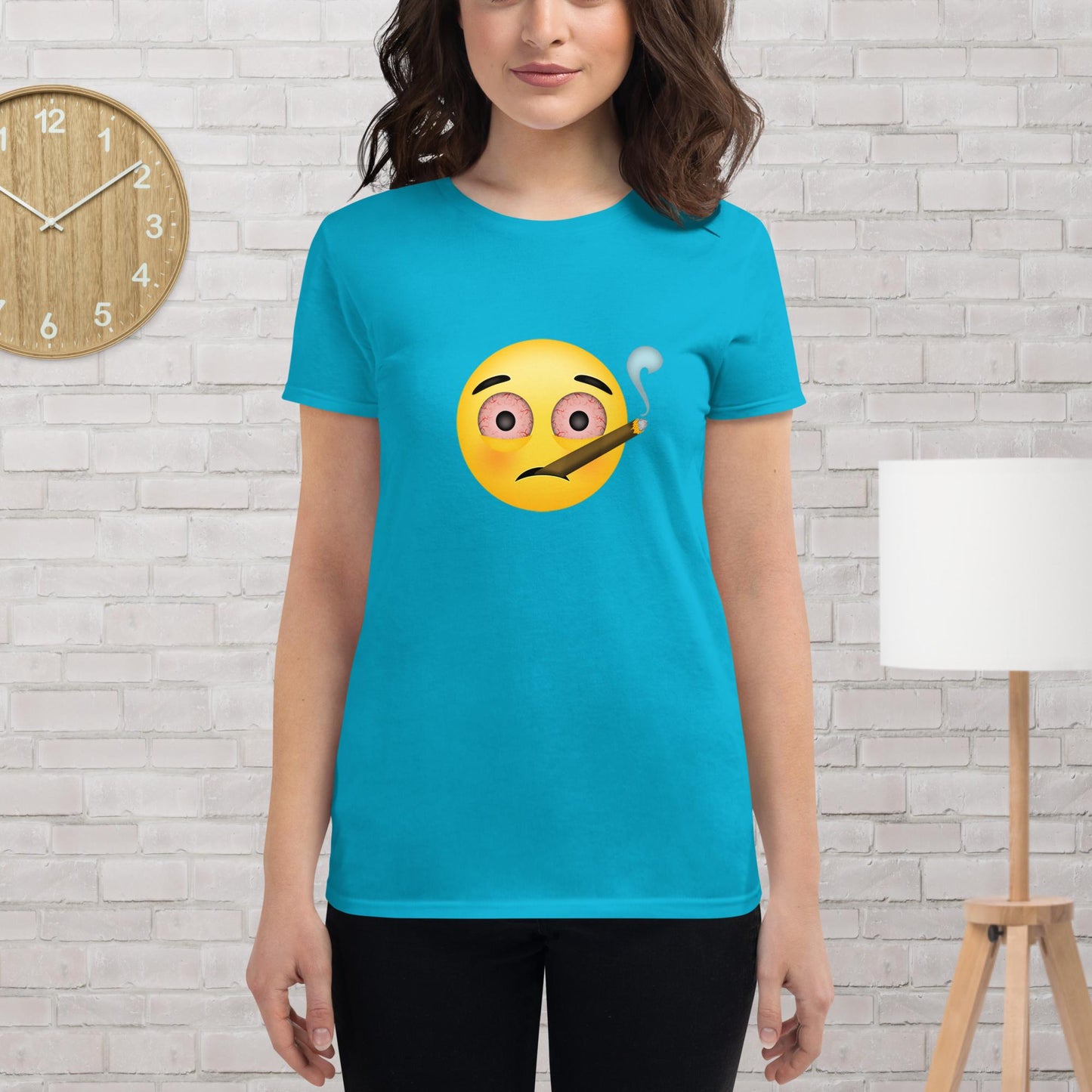 Emoji Weed Cannabis Sativa Joint Bong Dispensary Festival Fun Blunt Tshirt For Women