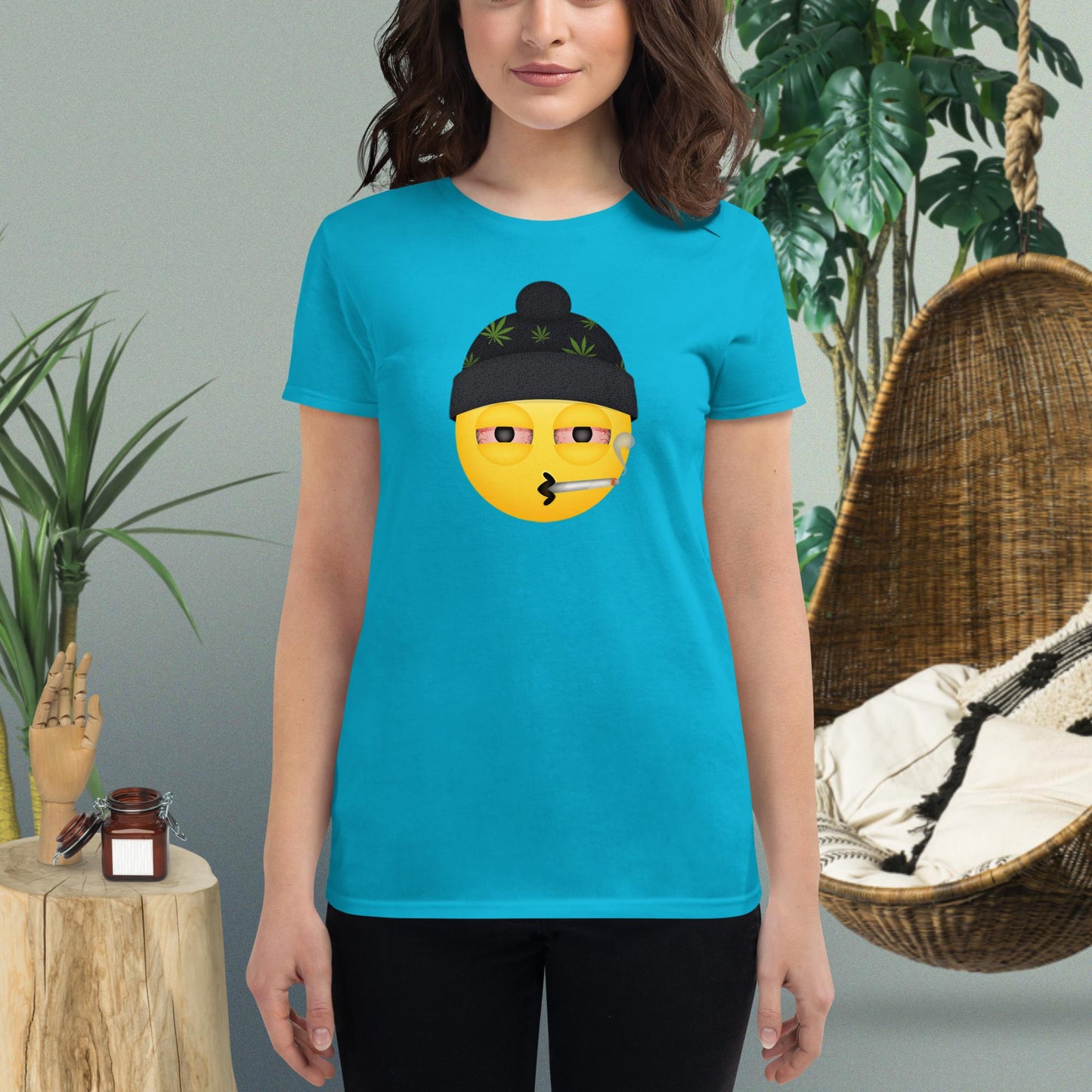 Emoji Weed Cannabis Sativa Joint Bong Dispensary Festival Fun Blunt Dispensary Tshirt For Women