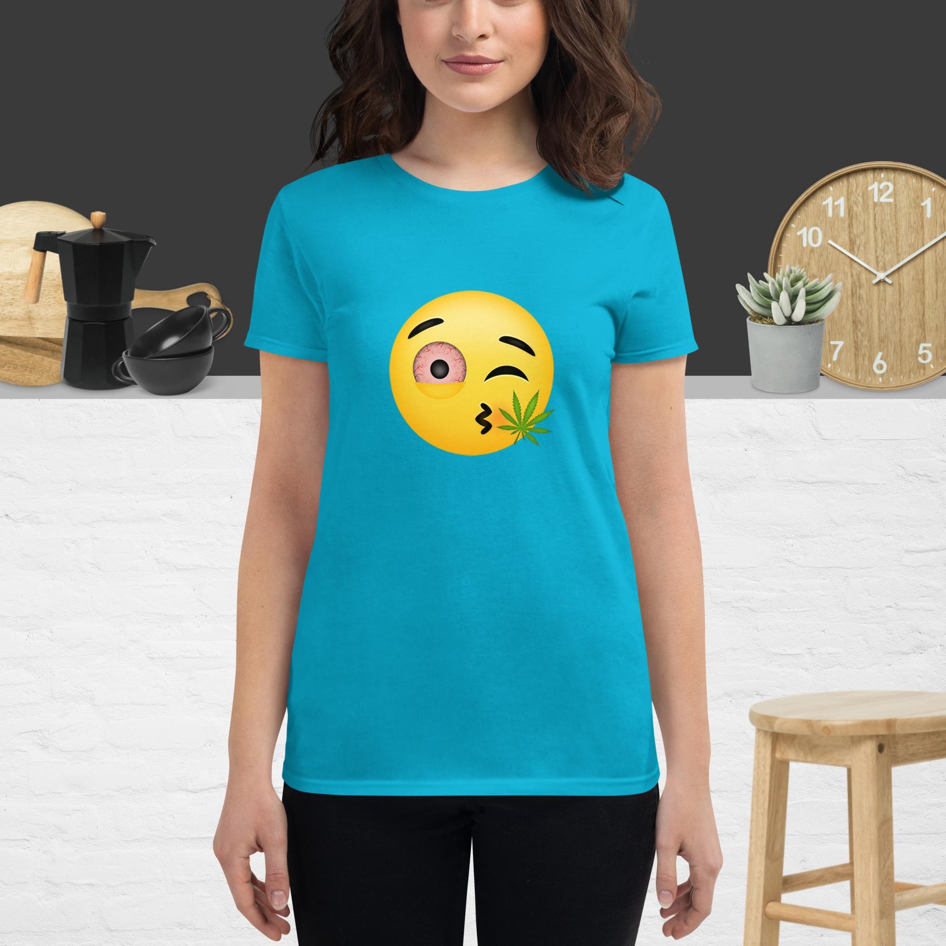 Emoji Weed Cannabis Sativa Joint Bong Dispensary Festival Fun Blunt Dispensary Tshirt For Women