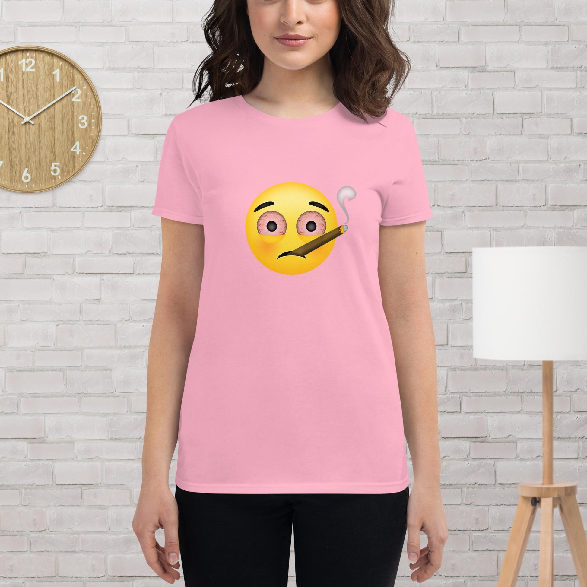 Emoji Weed Cannabis Sativa Joint Bong Dispensary Festival Fun Blunt Tshirt For Women