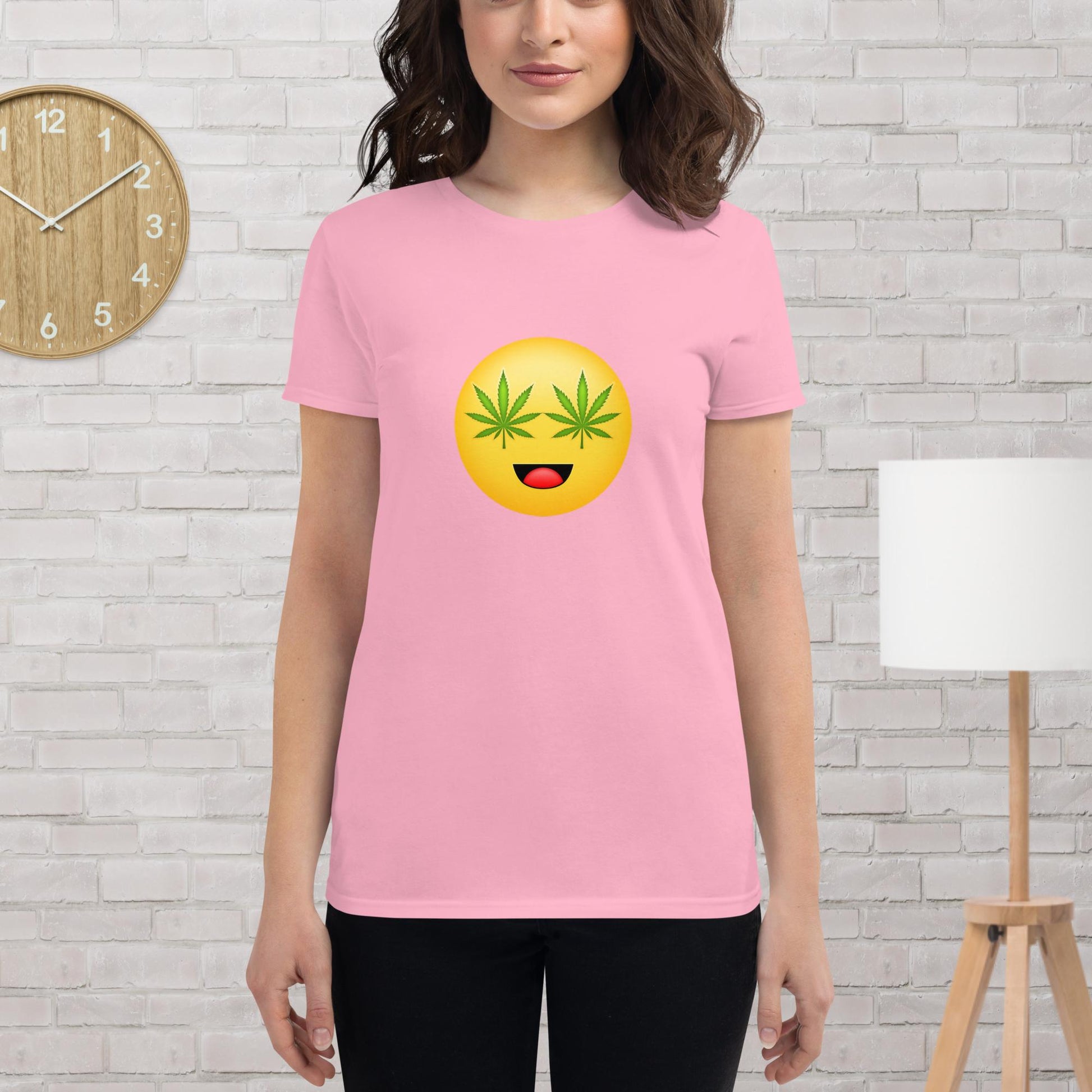 Emoji Weed Cannabis Sativa Joint Bong Dispensary Festival Fun Blunt Im High Tshirt For Women