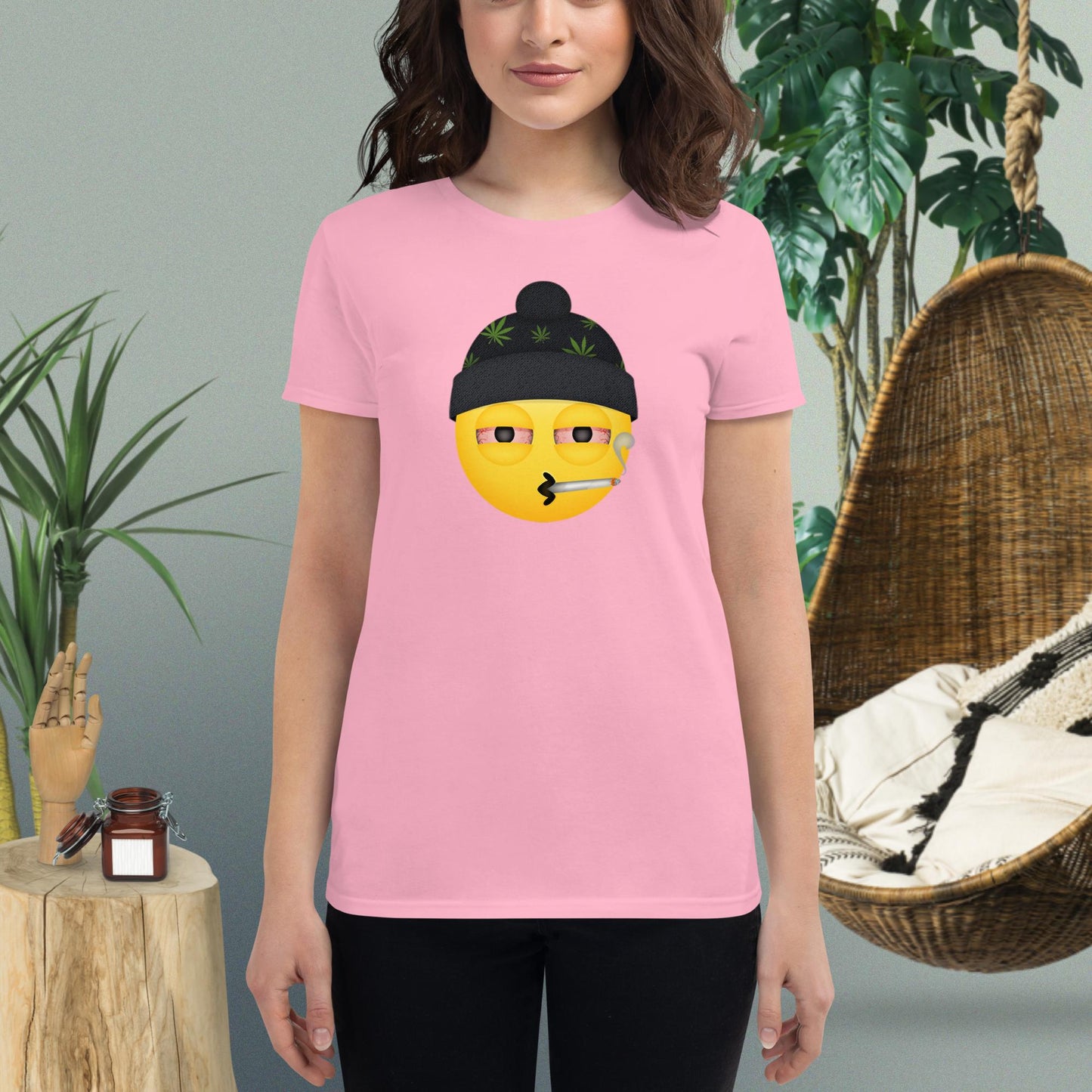 Emoji Weed Cannabis Sativa Joint Bong Dispensary Festival Fun Blunt Dispensary Tshirt For Women