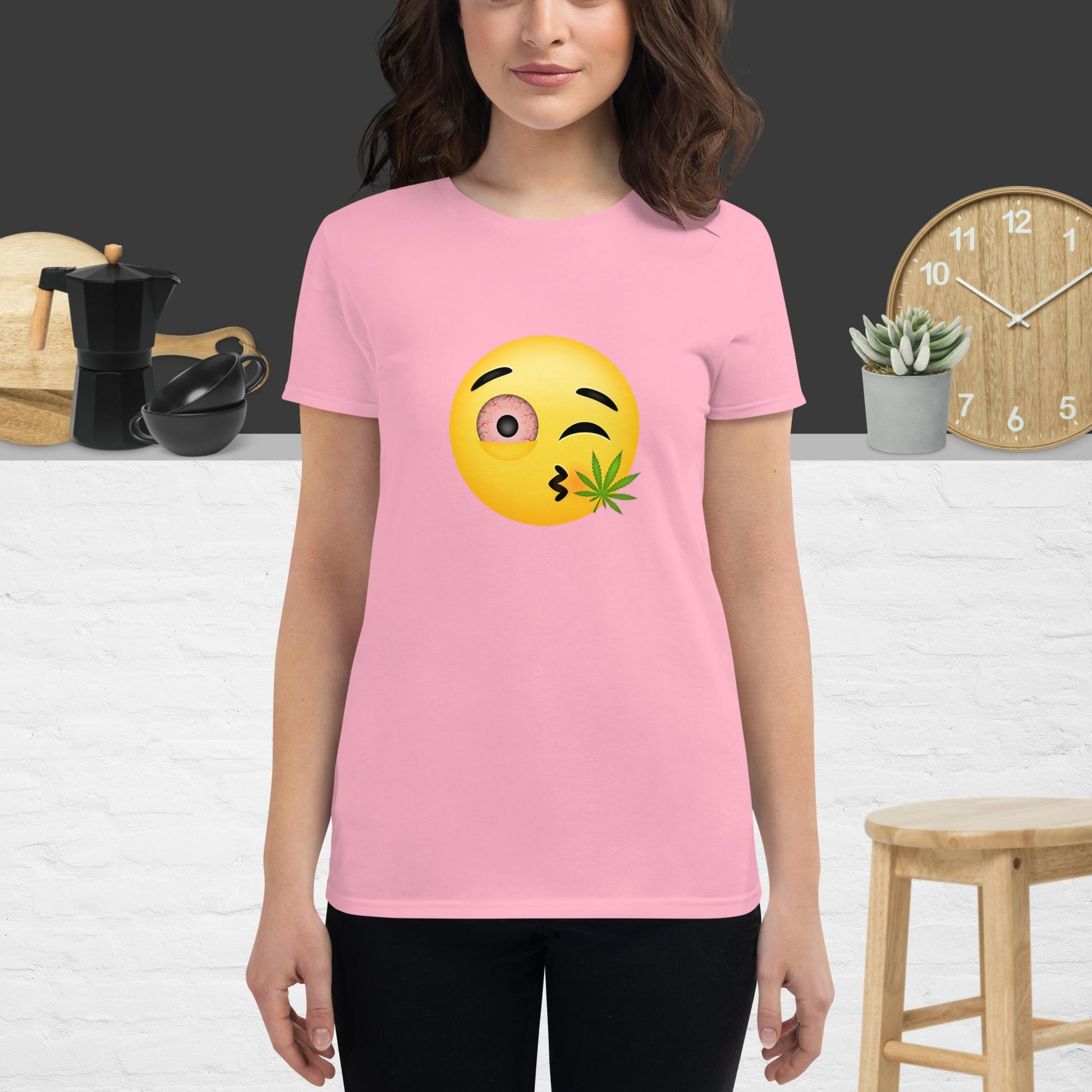 Emoji Weed Cannabis Sativa Joint Bong Dispensary Festival Fun Blunt Dispensary Tshirt For Women