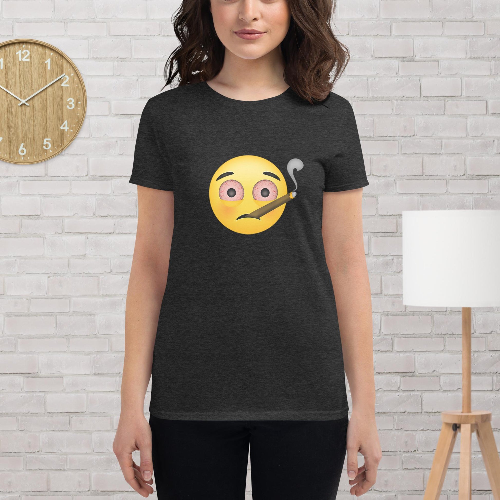 Emoji Weed Cannabis Sativa Joint Bong Dispensary Festival Fun Blunt Tshirt For Women