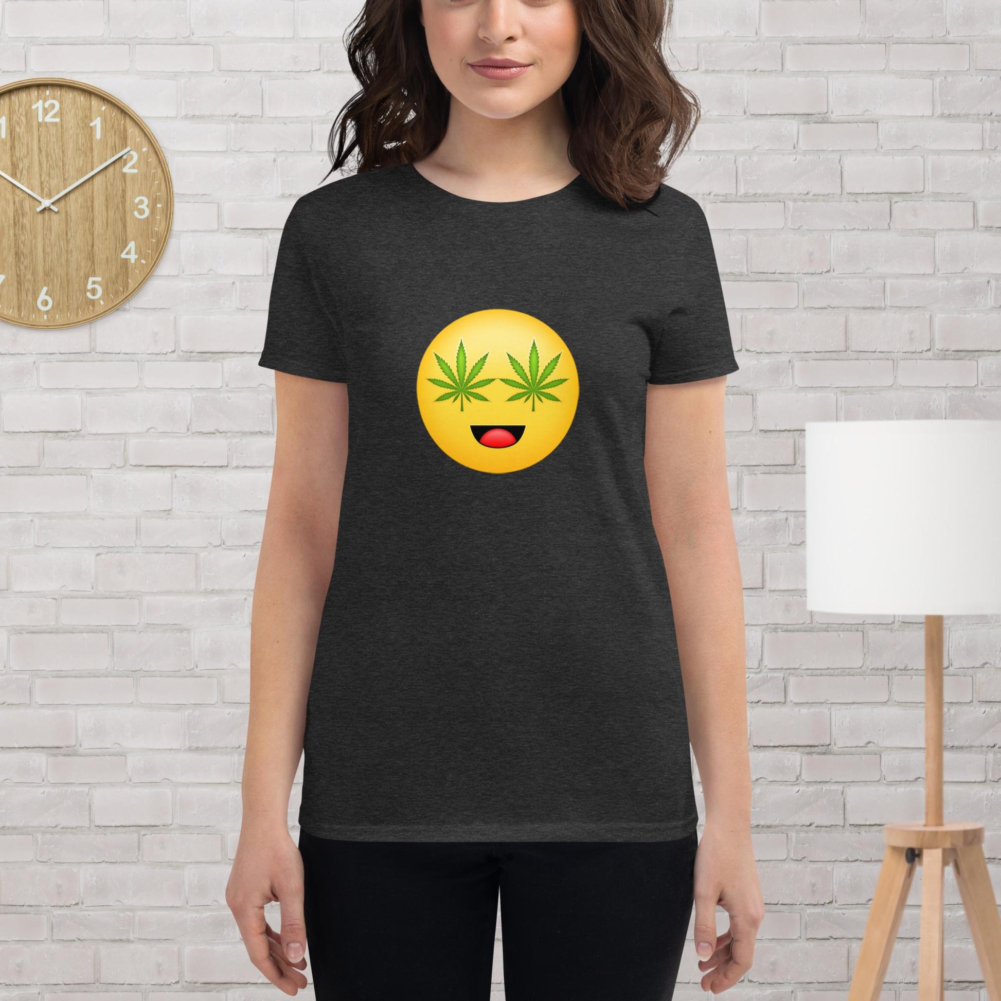 Emoji Weed Cannabis Sativa Joint Bong Dispensary Festival Fun Blunt Im High Tshirt For Women