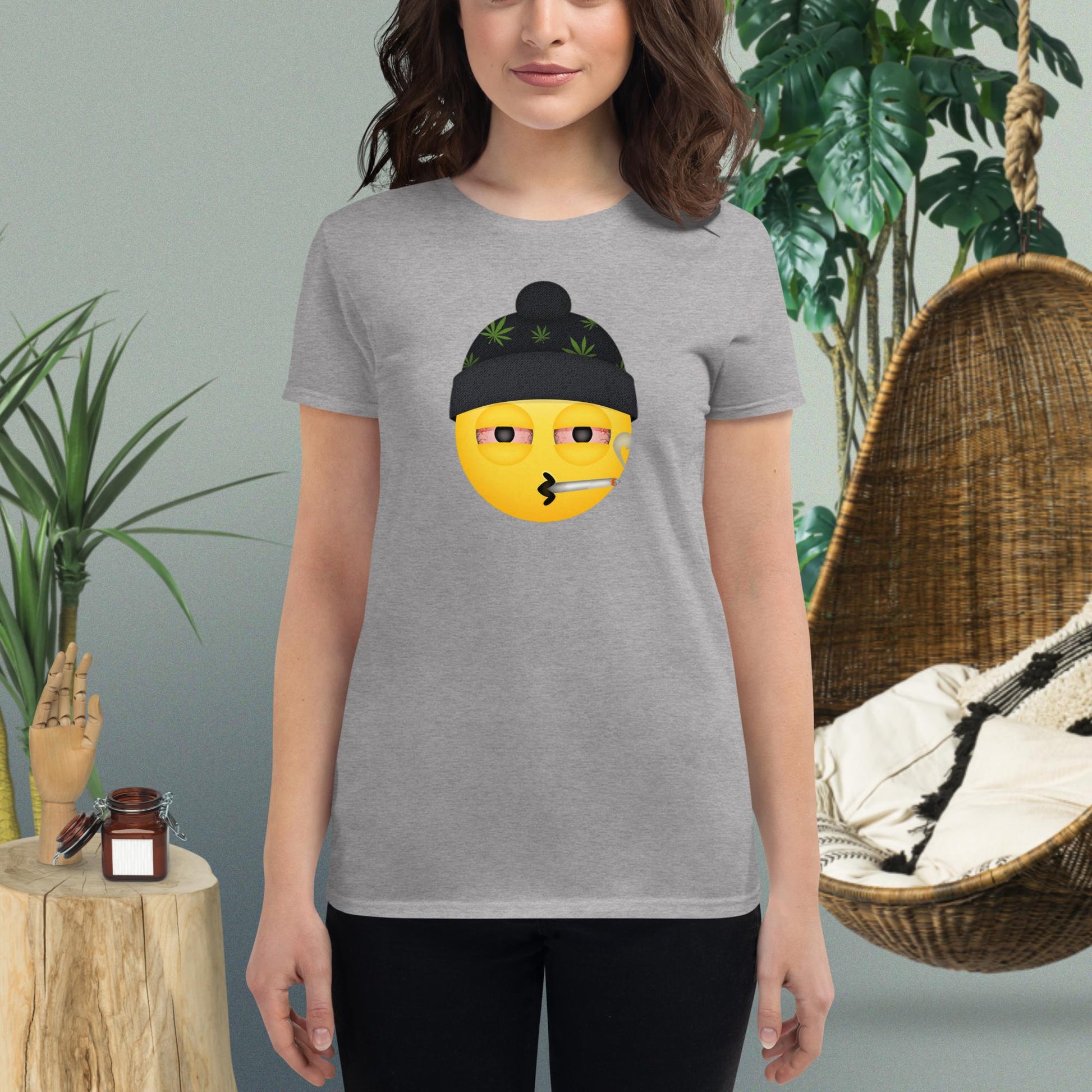 Emoji Weed Cannabis Sativa Joint Bong Dispensary Festival Fun Blunt Dispensary Tshirt For Women