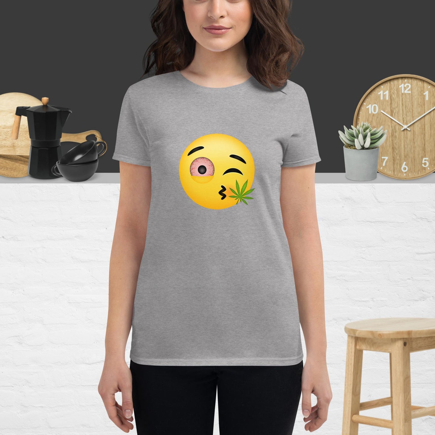 Emoji Weed Cannabis Sativa Joint Bong Dispensary Festival Fun Blunt Dispensary Tshirt For Women