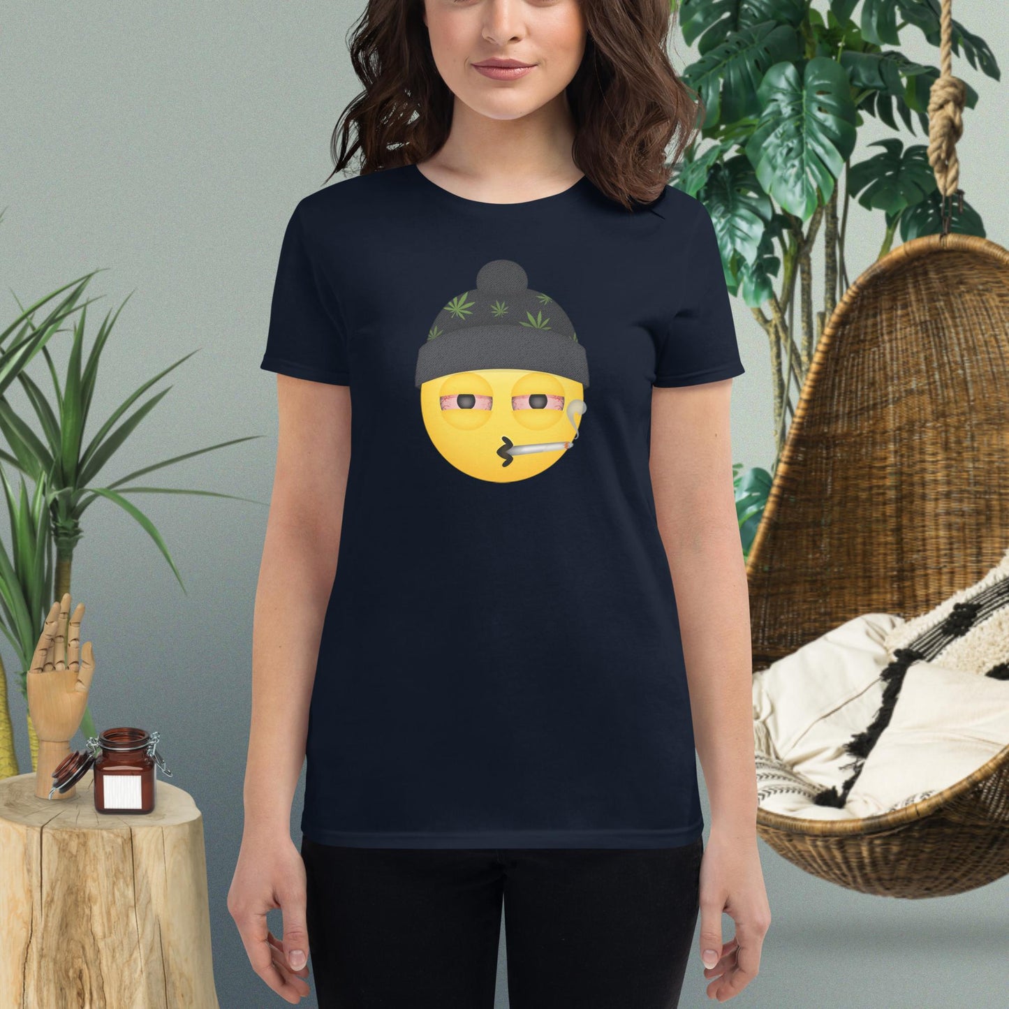 Emoji Weed Cannabis Sativa Joint Bong Dispensary Festival Fun Blunt Dispensary Tshirt For Women