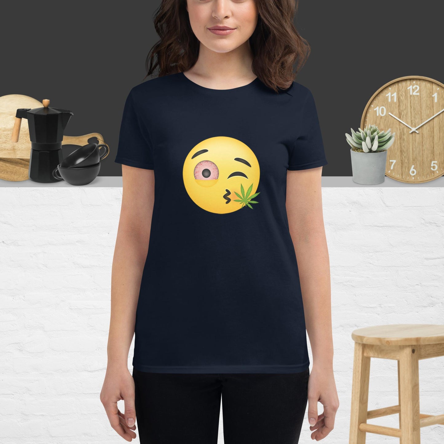 Emoji Weed Cannabis Sativa Joint Bong Dispensary Festival Fun Blunt Dispensary Tshirt For Women