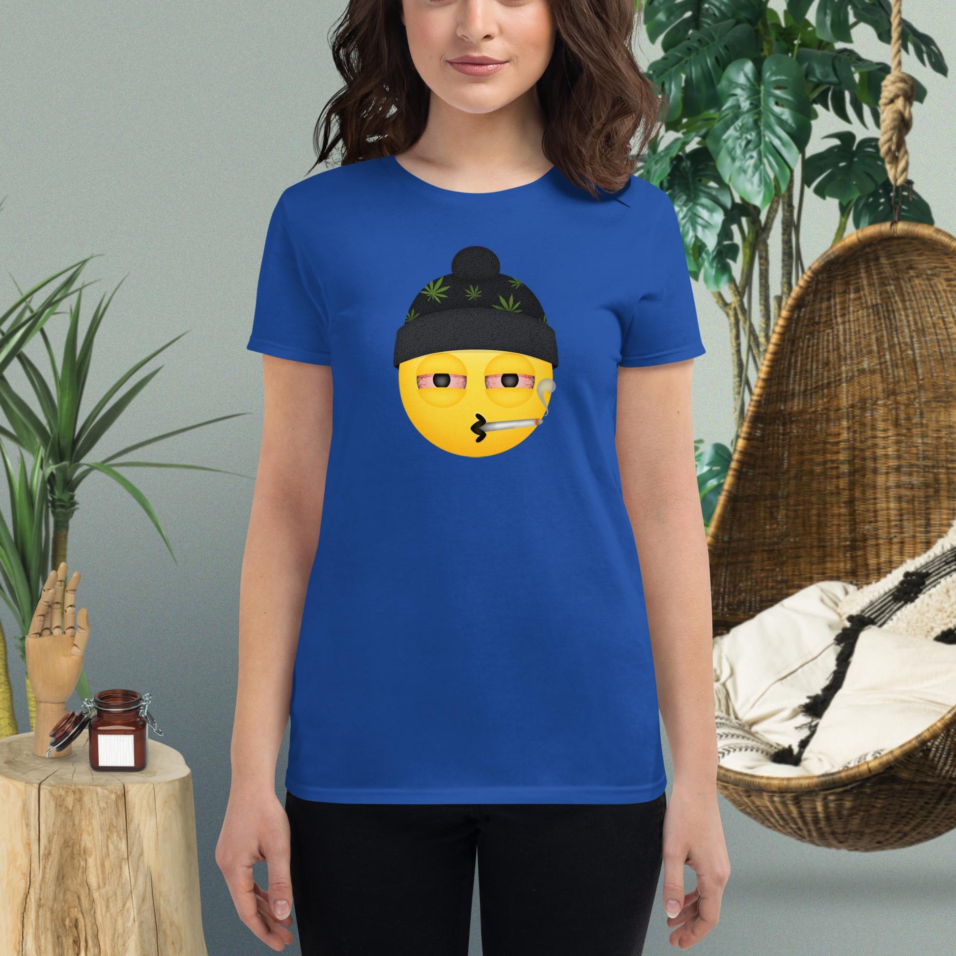 Emoji Weed Cannabis Sativa Joint Bong Dispensary Festival Fun Blunt Dispensary Tshirt For Women