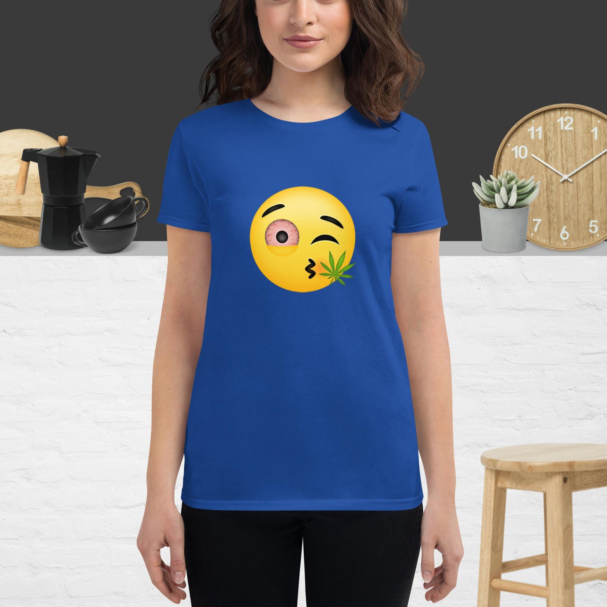 Emoji Weed Cannabis Sativa Joint Bong Dispensary Festival Fun Blunt Dispensary Tshirt For Women