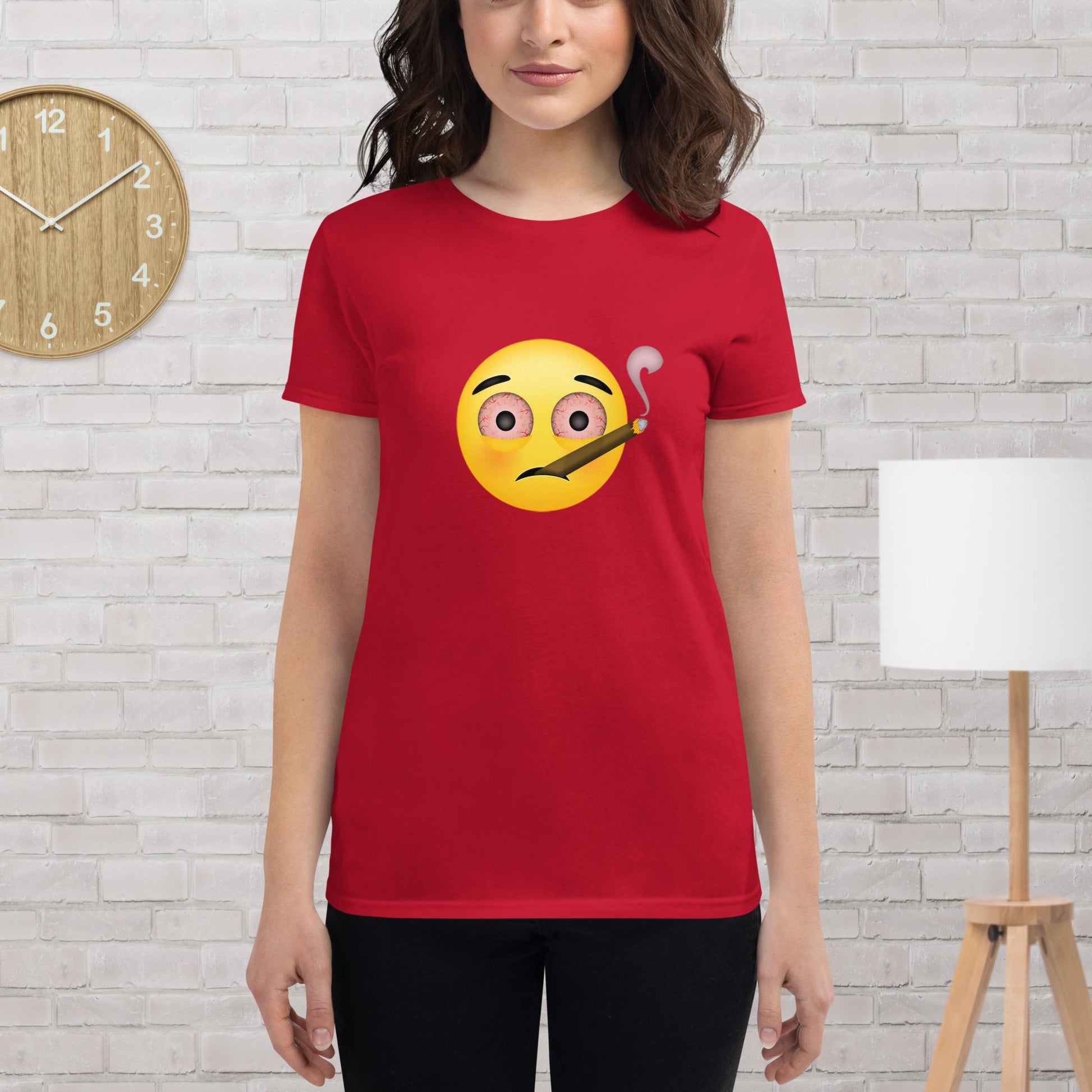 Emoji Weed Cannabis Sativa Joint Bong Dispensary Festival Fun Blunt Tshirt For Women