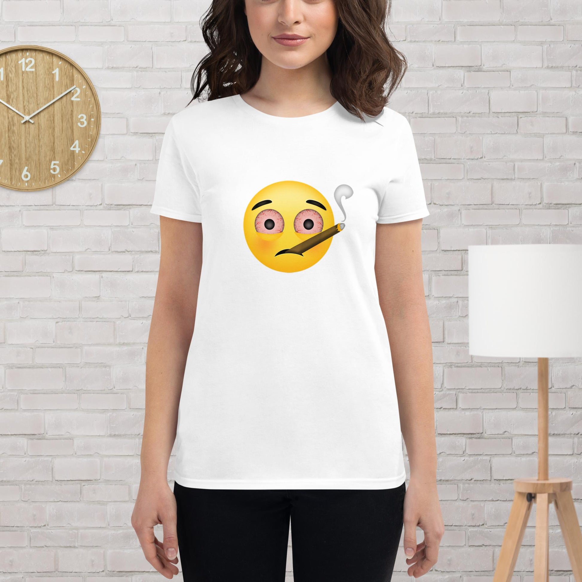 Emoji Weed Cannabis Sativa Joint Bong Dispensary Festival Fun Blunt Tshirt For Women