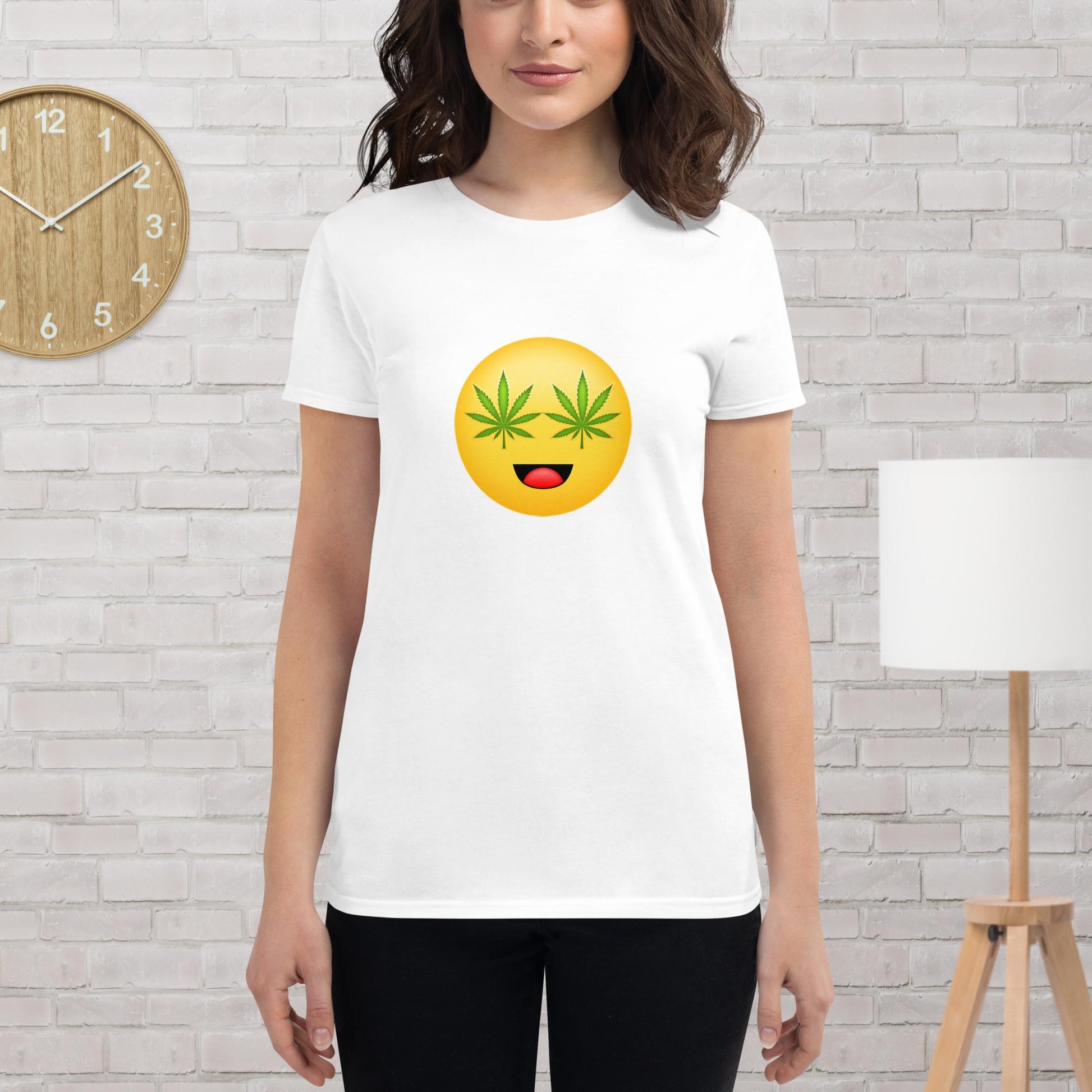 Emoji Weed Cannabis Sativa Joint Bong Dispensary Festival Fun Blunt Im High Tshirt For Women