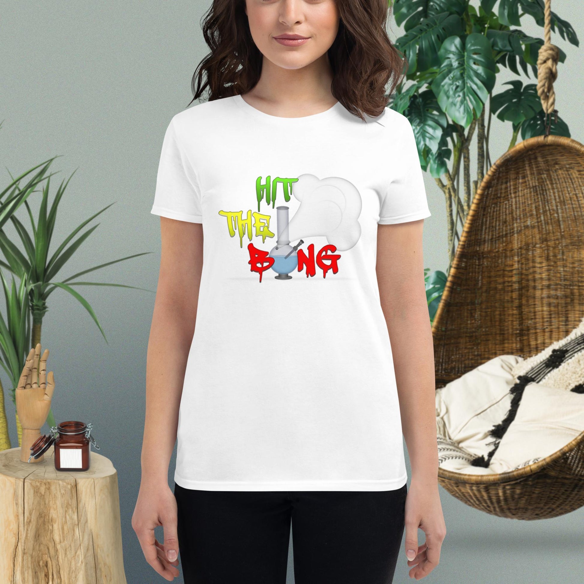 Emoji Weed Cannabis Sativa Joint Bong Dispensary Festival Fun Blunt Hit The Bong Tshirt For Women