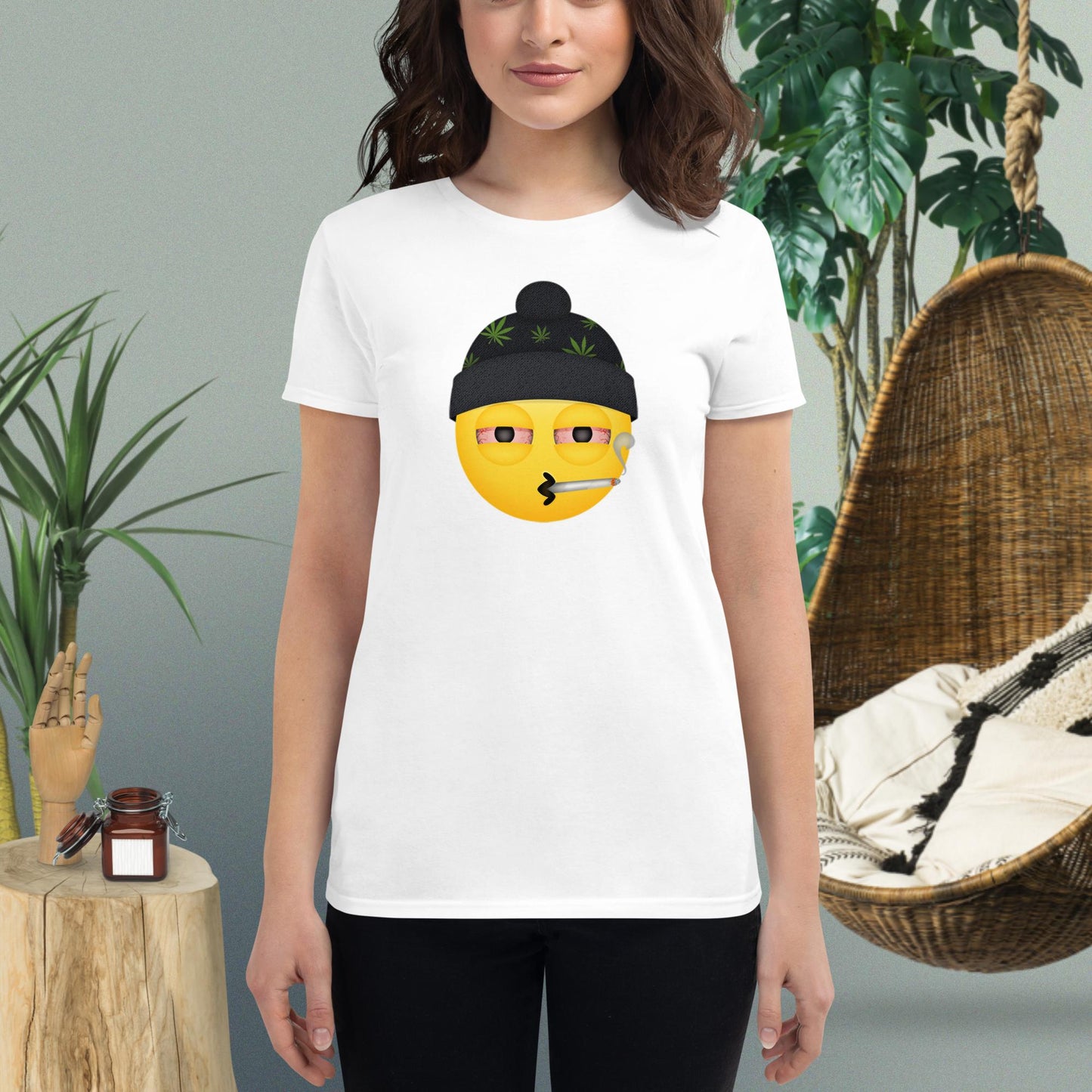 Emoji Weed Cannabis Sativa Joint Bong Dispensary Festival Fun Blunt Dispensary Tshirt For Women