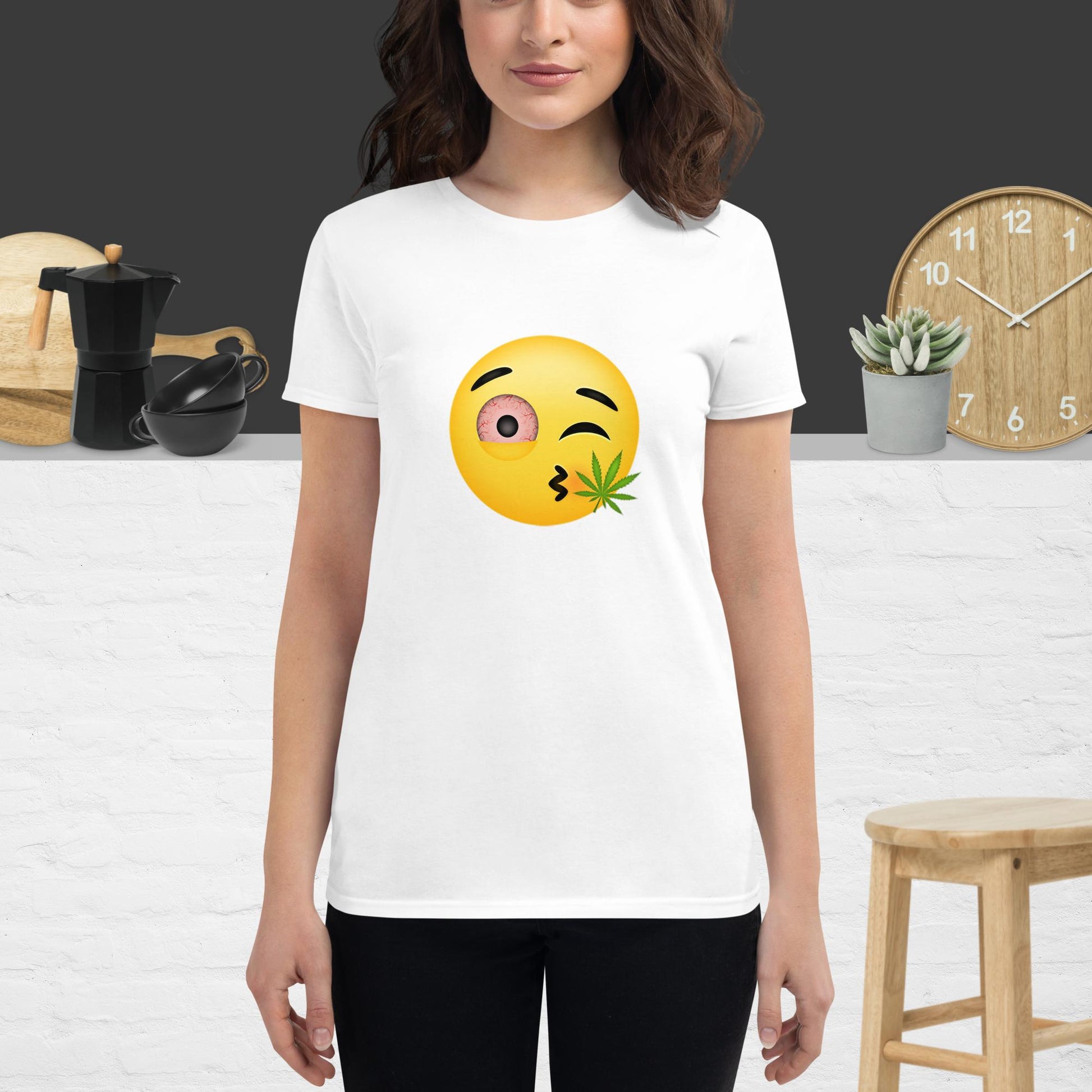 Emoji Weed Cannabis Sativa Joint Bong Dispensary Festival Fun Blunt Dispensary Tshirt For Women