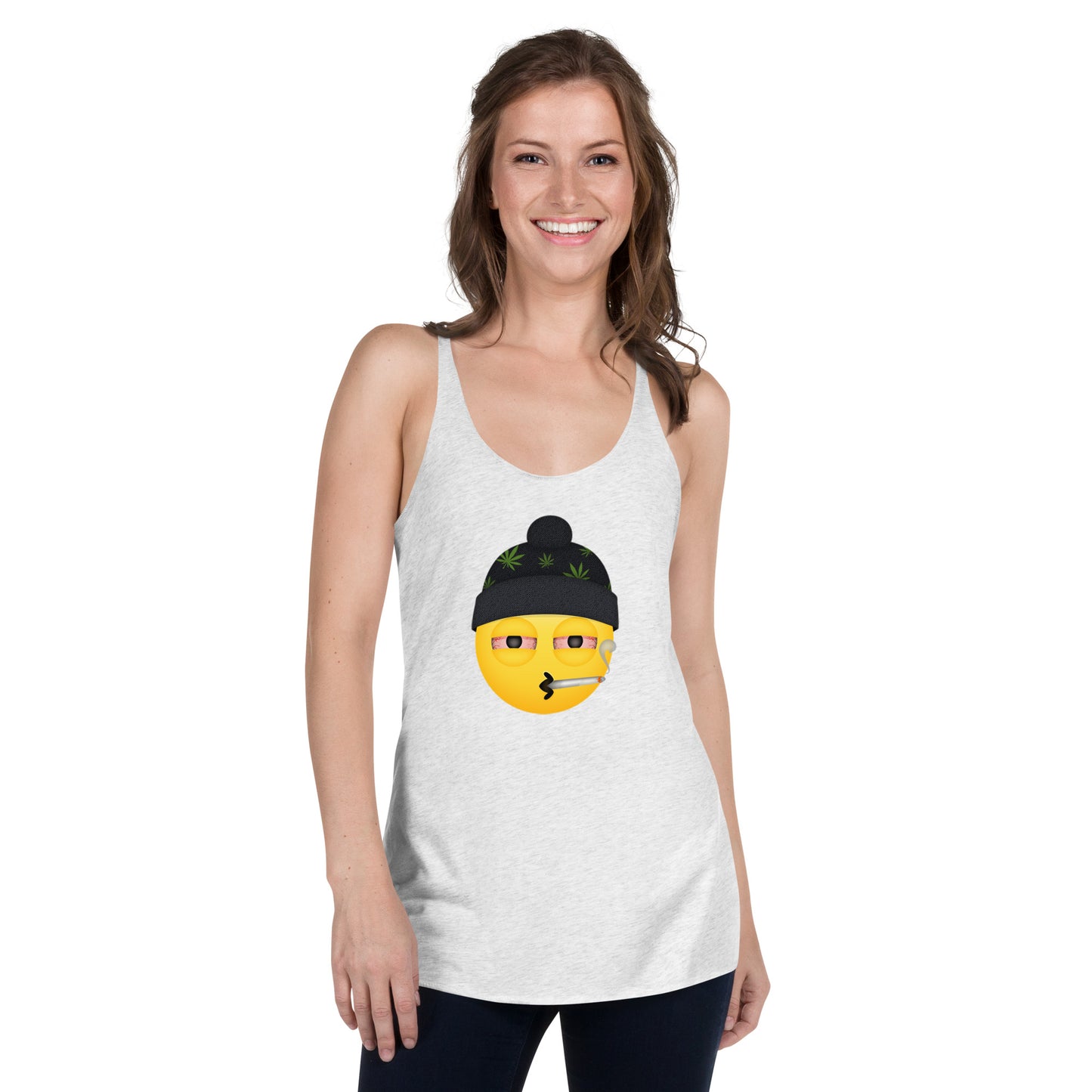 Women's Cannabis Weed Emoji Racerback Tank Top