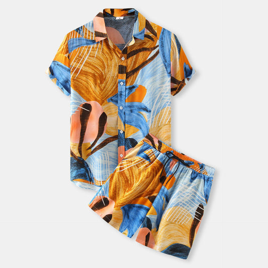 Men's Hawaiian Print Two Piece Beach Suit